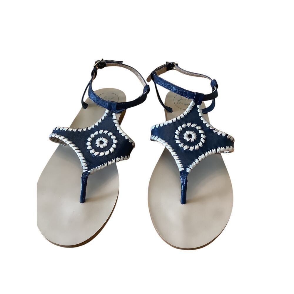 JACK ROGERS “MACI” NAVY BLUE/GOLD WHIPSTICHED SLINGBACK SANDALS 11M - Picture 5 of 11